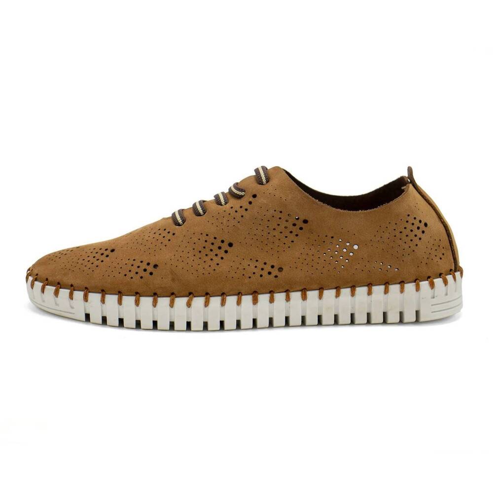 NEW ERIC MICHAEL women's annie whipstitch detail shoes in tan